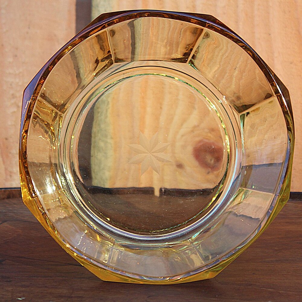 Vintage Amber Glass Octagonal Bowl with Starburst Design 4" high X 7.50" Wide